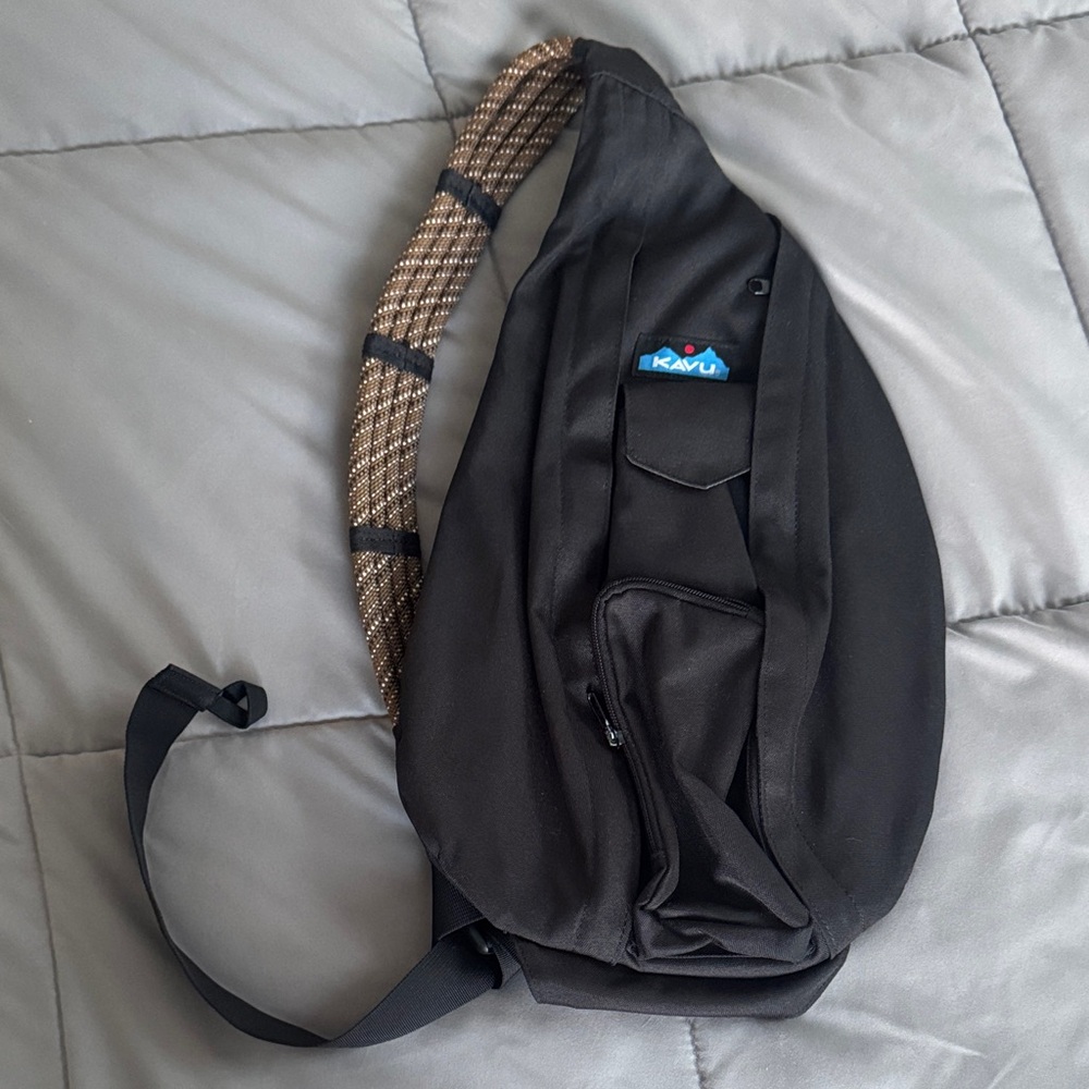 Kavu Black Belt Bag with Patterned Strap